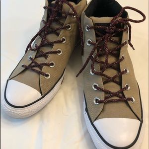 Converse men’s beige & burgundy high tops